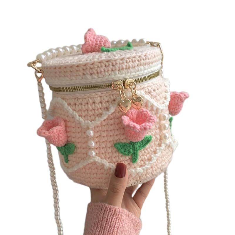 Szydełkowa torba typu Bucket z dzianiny Crossbody torba typu Bucket szydełkowa torba na ramię torba plażowa torebka typu Tote torebka dla dziewczyny randki podróż(Tulip)