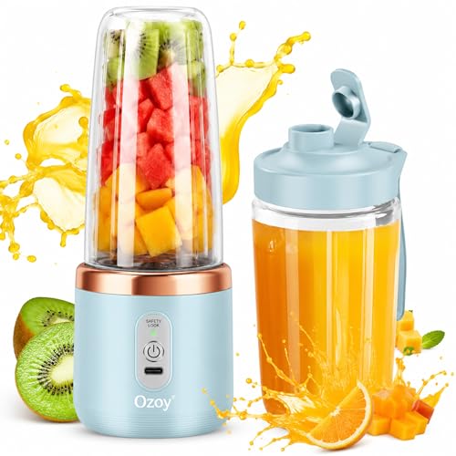 Image of Juicer for Home ^ CITRODA Juicer Mixer Grinder with 1500mAh Battery, 6 Blades 3Gears Fast Blending, 2-Jar Capacity (400ml*2) | 40 Watts Bullet Rechargeable Portable Personal Juicer (Skyblue)