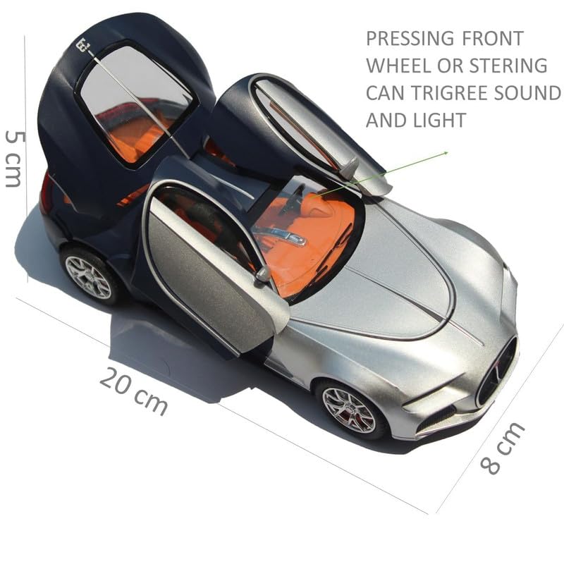 Image of Play Boy 1:24 Bugatti Model Diecast Metal Alloy Pullback Toy Vehicle with Openable Doors Light and Music Car for Kids (Multicolor)