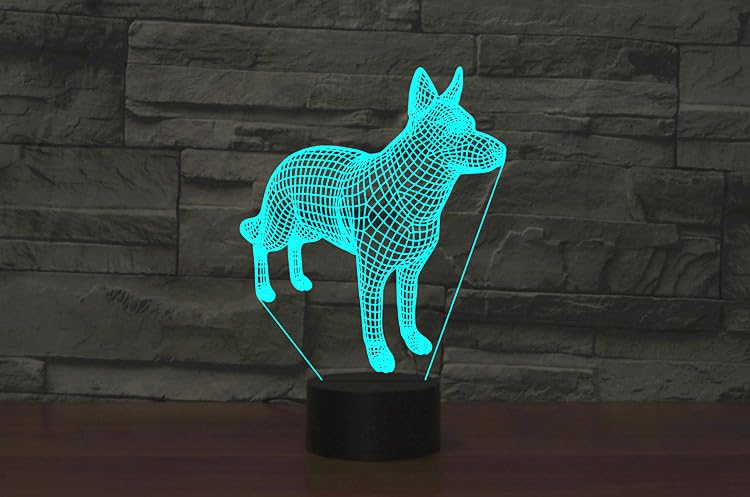 Lámpara de noche 3D ilusión perro con control remoto USB LED miniatura 7