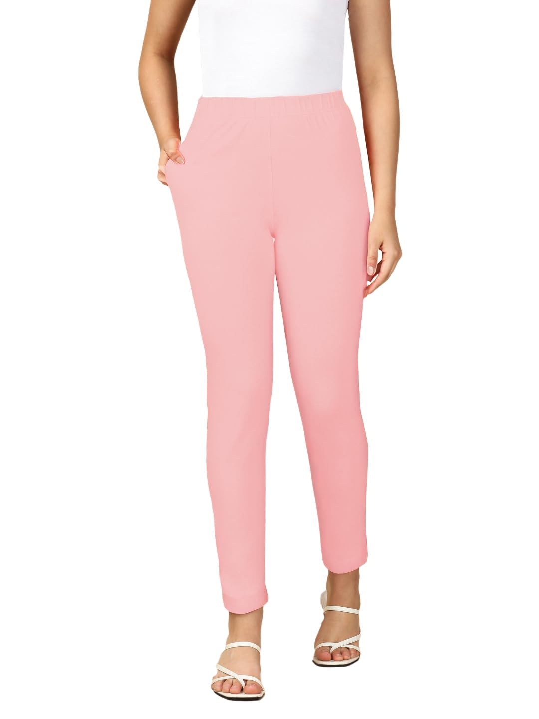 lux cozi PYNK Women's Solid Premium Cotton Lycra Kurtipant with Side Pocket | Elastic Waist Full Length Kurtipant for Women | Free Size-picture-39