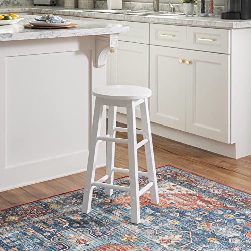 Image of Linon Zeke White 24 inch Counter Stool with Round Seat