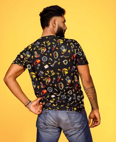 Image of WANDERLOOMS Men Tshirt Front & Back Graphic Printed Full Print Tshirt for Men Round Neck Half Sleeve T-Shirt