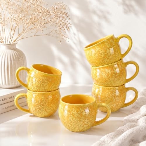 Image of Colorfull Ceramic Tea Cup Set of 6 Pcs - 100ml | Tea /Chai Cup Sets Coffee Mugs Ceramic Dinnerware Crockery for Kitchen | Ideal for Kitchen, Home Daily Use & Gifting (Lemon Yellow Bliss)