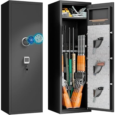KILISTEELS 10-15 Gun Safe Cabinet with 3 Pistol Pouches,Biometric Large Gun Cabinet Lock Quick Access,Tall Heavy-Duty Gun Safe for Home Rifle Pistols and Shotguns,Adjustable Rack Gun Safe… Cover