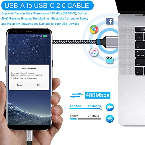 Takagi Usb Type C Cable 3A Fast Charging, (3-Pack 6Feet) Usb-A To Usb-C Nylon Braided Data Sync Transfer Cord Compatible With Galaxy S10 S10E S9 S8 S20 Plus, Note 10 9 8 And Other Usb C Charger #TOP5