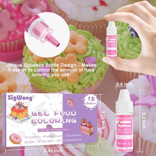 Gel Food Coloring - 15 Colors Flavorless Gel Based Food Color Dye, Vibrant Edible Concentrated Food Coloring for Cake Cookie Decorating, Easter Egg, Icing, Fondant, Valentines Baking, Macaron (6g