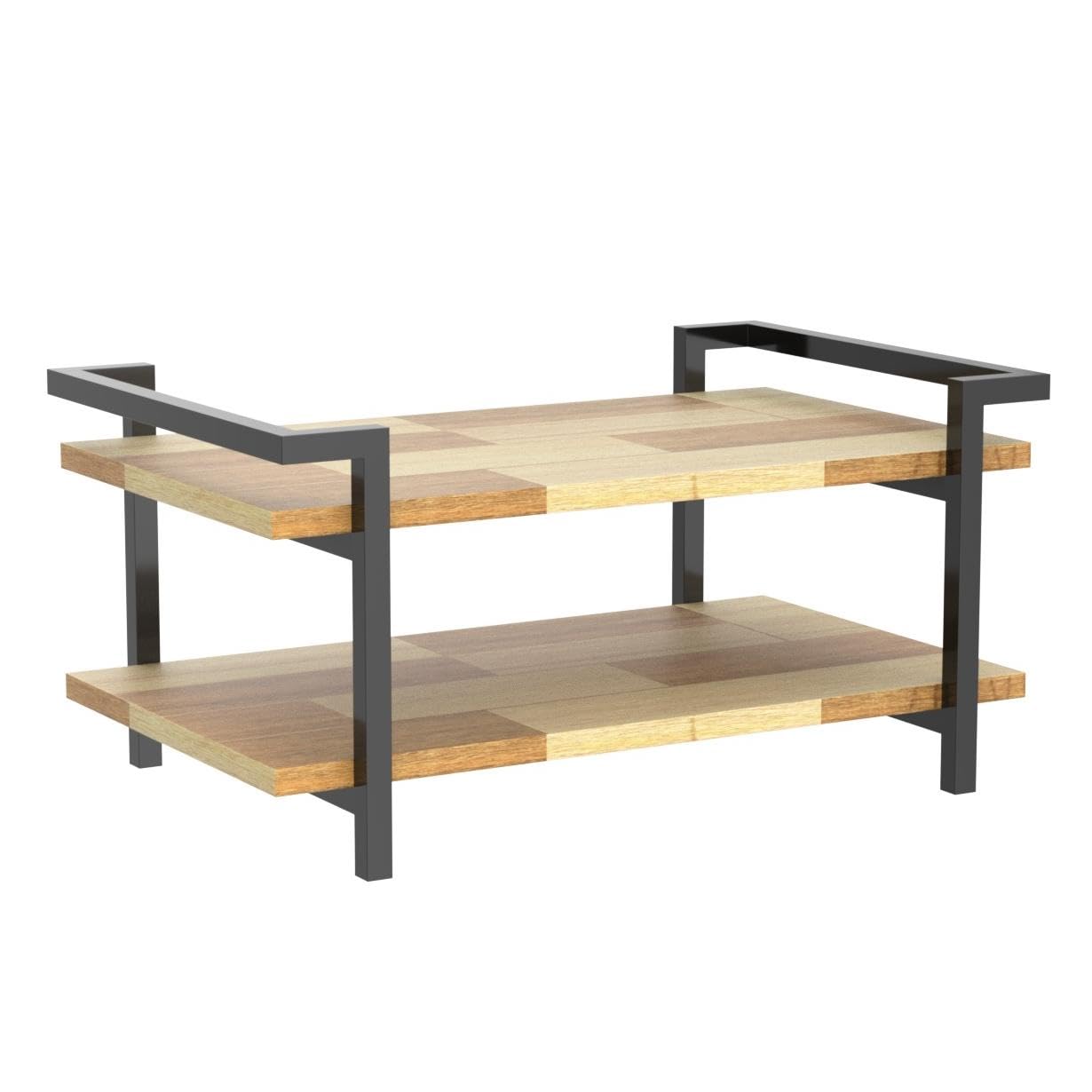 HIRVALL 2 Layer Wooden Small Coffee Table with Metal Frame Sofa Side Coffee Tables Perfect for Indoor and Outdoor Use in The Home, Workplace, Hotel, and Office.(Black) 2