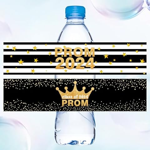 50 Pieces Prom Decoration Prom Water Bottle Labels Prom Water Bottle Sticker Labels Graduation Water Bottle Labels Class of 2024 Water Bottle Label Sticker Wrapper Bottle Label for High School Cover