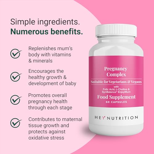 Hey Nutrition Pregnancy Complex Supplement - Suitable for Vegetarians & Vegans - Folic Acid, L-Choline, Iodine, SynBalance® EnjoyMum - Mum & Baby Support - UK Manufactured - Non-GMO - 60 Capsules - Image 5