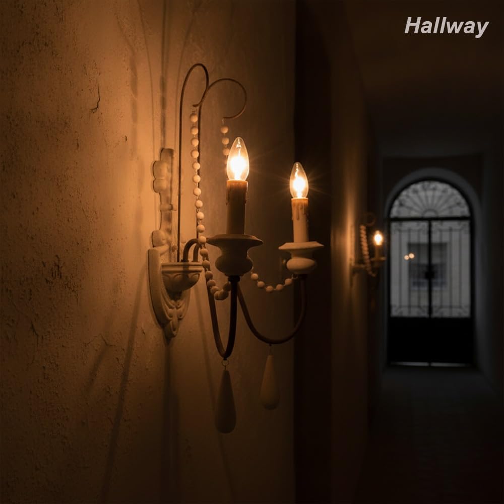 Wandleuchte Kerze Vintage, Wandlampe Landhausstil Flur | Wandbeleuchtung Landhausstil Holz Akzent Innenbeleuchtung Retro Rustikal Wohnzimmer Flur Eingang(Brown,2 light)