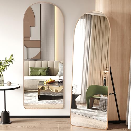 ECHOLYMTT Specchio da Terra ad Arco 160x50 cm, Specchio da Parete con Cornice in Alluminio Dorato, Design Moderno, da Appoggiare o Appendere per Soggiorno, Camera da Letto, Ingresso