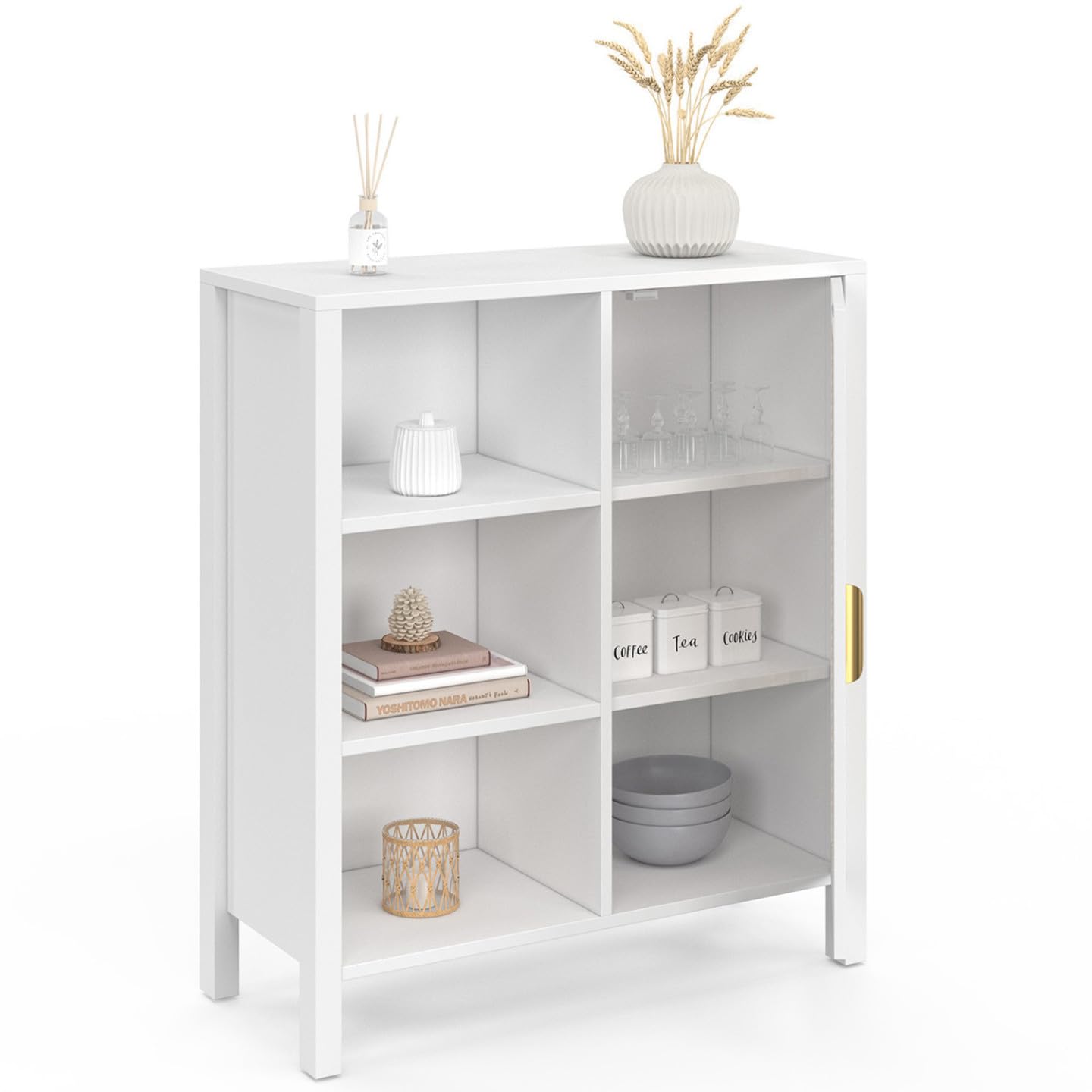 IDMarket - Buffet auxiliar con 3 estantes y Armario 70 cm EDHEN Blanco con cannage