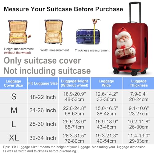 Image of Doll Style Luggage Cover - 3D Santa Holding Present on Red Background, Unique Suitcase Protector for 18 20 22 Inch Bag