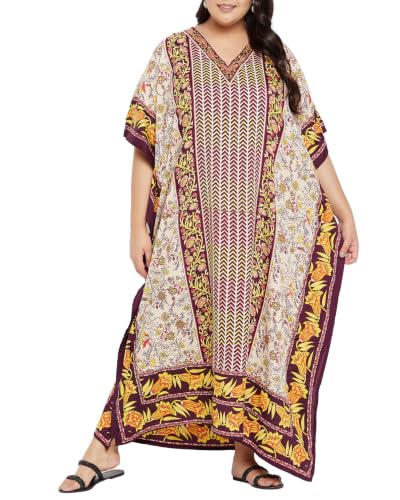 Image of Oussum Plus Size Kaftan Dresses for Women, Polyester Summer Caftan Cover Up Maxi Beach Dress, 1X-3X
