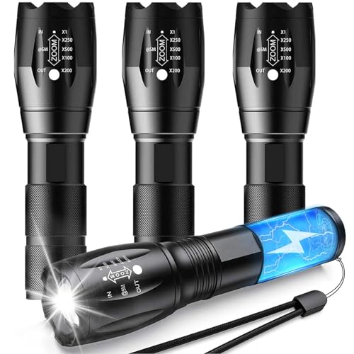 4 Pack LED Tactical Flashlights Torch, High Lumens Handheld Flashlight Zoomable, 5 Modes Bright Portable Lights for Emergencies, Outdoor, Camping