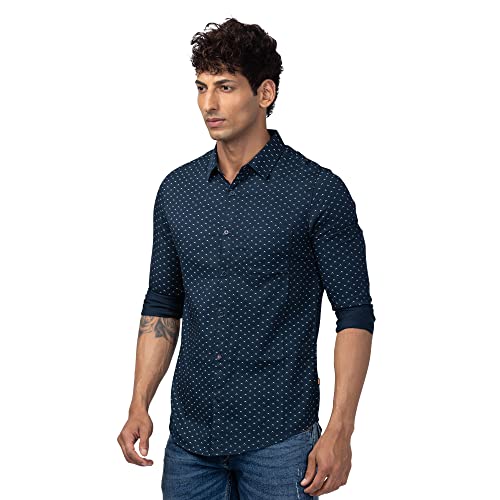 Image of Spykar Men's Slim Fit N /A Full Sleeve Printed Casual Shirts