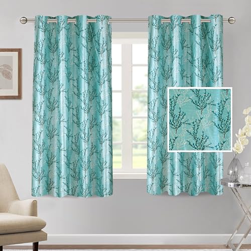 Image of Cortina Polyester 75% Blackout Curtains Set of 2 Floral Print | Grommet Eyelet Window Curtains for Living Room, Bedroom & Kids Room | Light Filtering Drapes for Privacy (Blue, 5 FT)