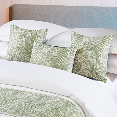 Osvino Floral Bed Scarf 100% Microfiber Elegant Fade Resistant Bed Runner Bedspread Slipcover Bedding Decor For Wedding Room Bedroom, Green, 2 Pillowcases #TOP1