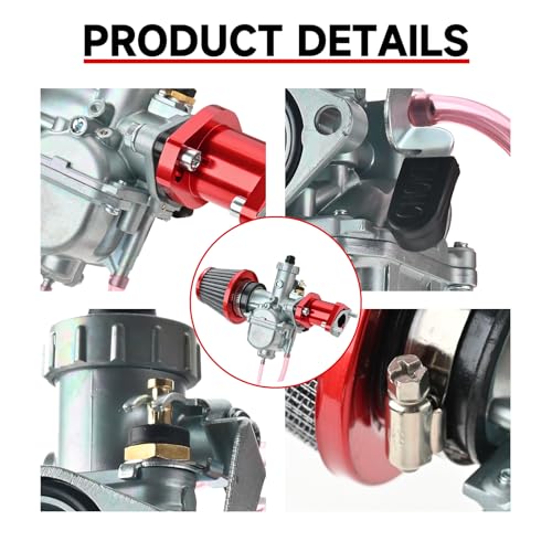 Image of VM22 Carburetor Carb Predator 212 carburetor Throttle Cable Handle Grips and Cable Set 22 mm /0.87 With 38mm Air Filter And 26mm Inlet Pipe Main Jets Kit (Red)