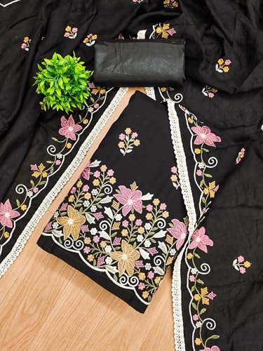 Image of Pandadi Saree Women's Cotton Embroidery Unstitched Salwar Suit Dress Material