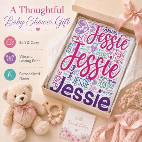 Image of Personalized Baby Blanket for Girls, Custom Nursery Blanket with Name, 30 x 40 Inch Soft Minky Blanket for Baby Toddlers, Newborn Print 02