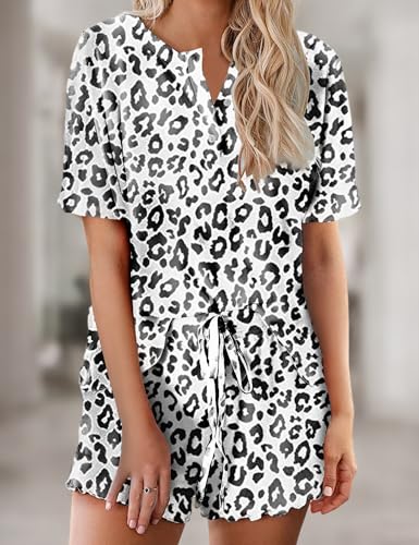 Image of Ekouaer Pajamas Set for Women Short Sleeve Lounge Set 2 Piece Loungewear PJs Soft Cute Lightweight Sleepwear