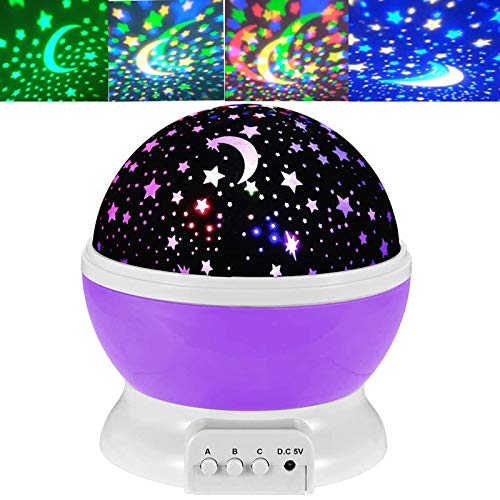 Star Night Light for Kids Moon Star Projector Baby Night Lights 360 Degree Rotating Night Light Projection Lamp Color Changing Sleep Lights for Kids Girls Boys Adult Bedroom Nursery Decor Party Purple