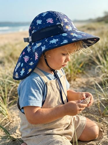 Image of icolor Kids Sun Hat UPF50+ Sun Protection Bucket Hat Toddler Summer Beach Play Hats with Neck Flap for Girl Boy Ages 3~10