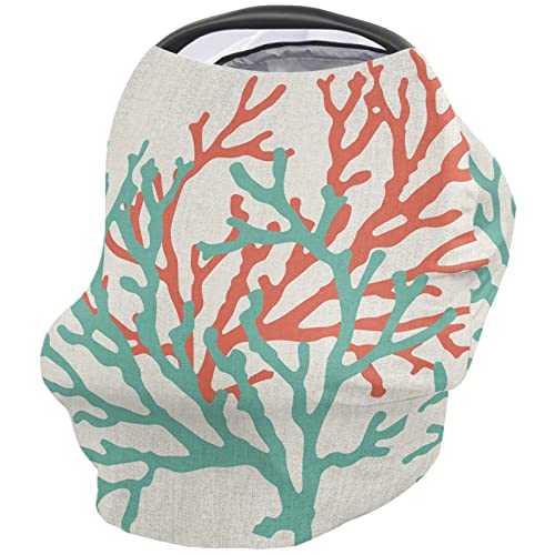 Nursing Cover for Breastfeeding Scarf, Summer Marine Life Beach Coral Baby Car Covers Super Soft Multi Use for Canopy Shopping Cart Cover Blanket Stroller Cover
