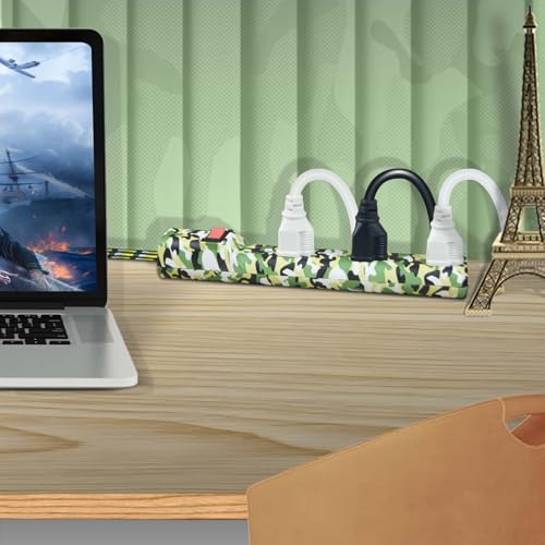 OSKOS Multitoma 6 Salidas con Cable Trenzado de 1.83 m, Protector de Circuito Integrado, Montable en Pared, Verde Camuflaje miniatura 6