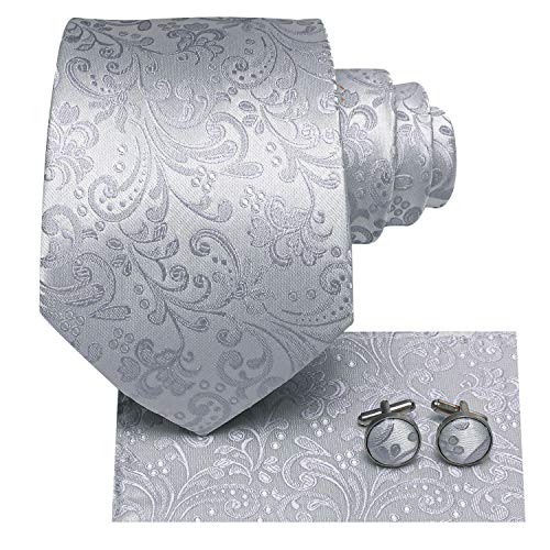 Image of Hi-Tie Men 63inches Tie Set Extra Long Necktie Paisley Tie Pocket Suqare Cufflinks Big and Tall Men Tie