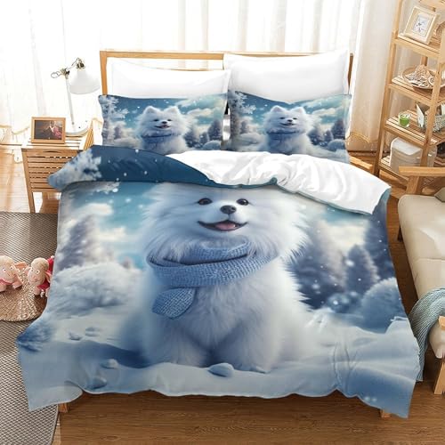 Housse de couette petit chien blanc 3D microfibre Super King 260x220cm - 3