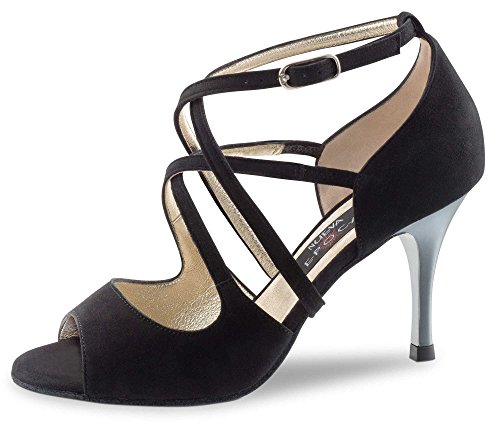 Chaussures de danse Riana en cuir velours noir contre la fatigue des pieds en talon 7 cm