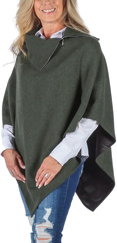 The Celtic Ranch Lined Poncho Cape Coat for Women in Herringbone Wool Blends and Tartan Cotton Blend for Warmth and Style