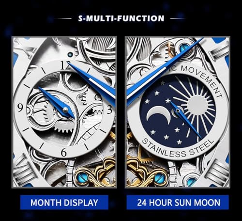 Image of OLEVS Mens Automatic Watches Self-Winding Starry Sky Diamond Skeleton Luxury Wrist Watch Waterproof Luminous