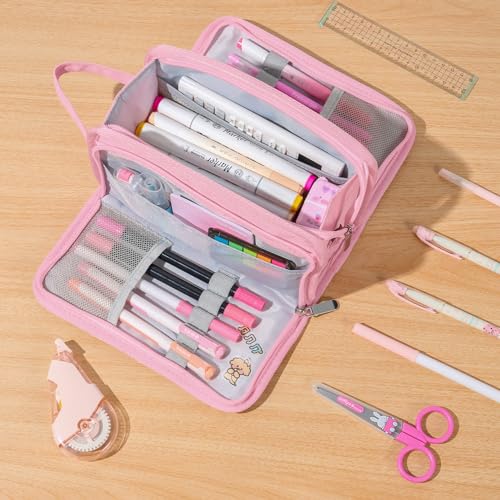 Sooez SZA0321-0901A Large Pencil Case, Big Capacity Pencil Pouch Pen Bag With 3 Compartment, Portable Canvas Stationery Organizer With Zipper, Cute Aesthetic School Supplies thumb #6