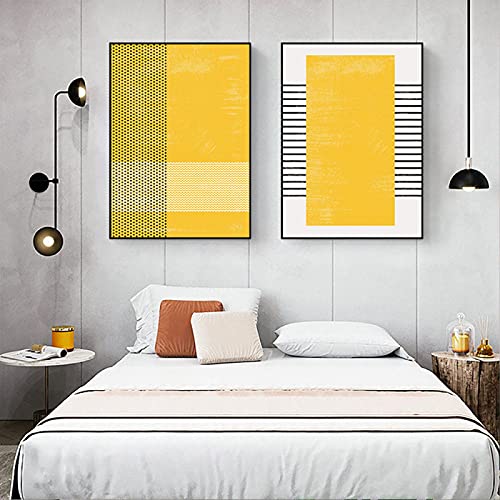 Reproductions d'art géométriques haut de gamme diptyque jaune et beige 40x60cm