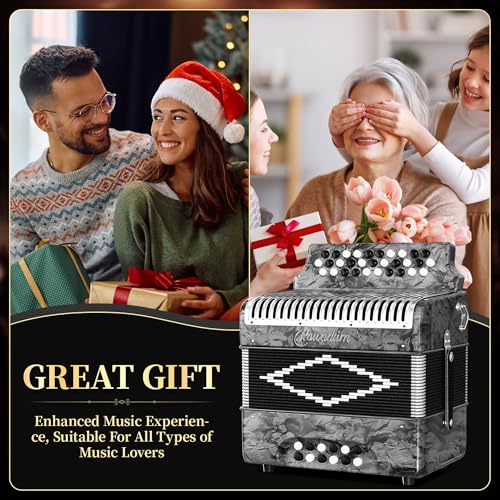 Accordion - 31 Key Diatonic, 12 Bass Buttons (G/C/F Tuning), Push-Pull Isochord Design, Beginner-Friendly Adult Set with Case, Gloves & Cleaning Wipes (Gray) - Image 6