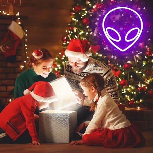 Image of Alien Neon Sign - Purple Alien LED Light, USB /Battery Powered for Wall Decor, Party Decorations