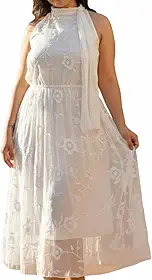 Vestido Branco Midi para Casamento Civil Elegante Luxo Batizado Madrinha Convidada-Vestido de Renda Noiva Reveillon Festa Gola Alta Floral Faixa