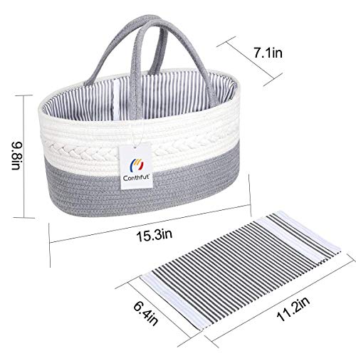 Conthfut Baby Diaper Caddy Organizer 100% Cotton Rope Nursery Storage Bin For Boys And Girls Large Tote Bag & Car Organizer With Removable Inserts Baby Shower Basket #TOP3