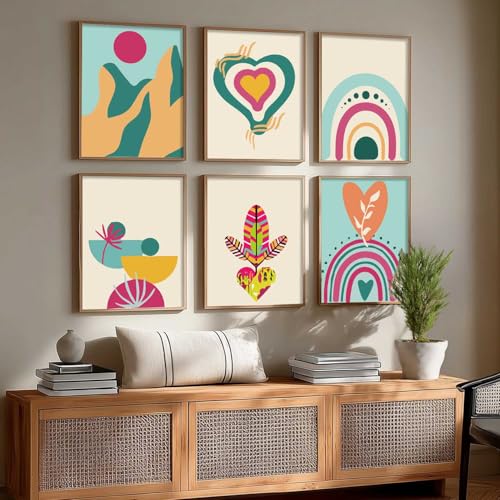Image of kotart Minimal Boho Framed Wall Art Paintings with Frame for Home Decor - Painting for Wall Decoration Living Room Bedroom Office Room Decor- Pack of 6 (13x17, wall painting)