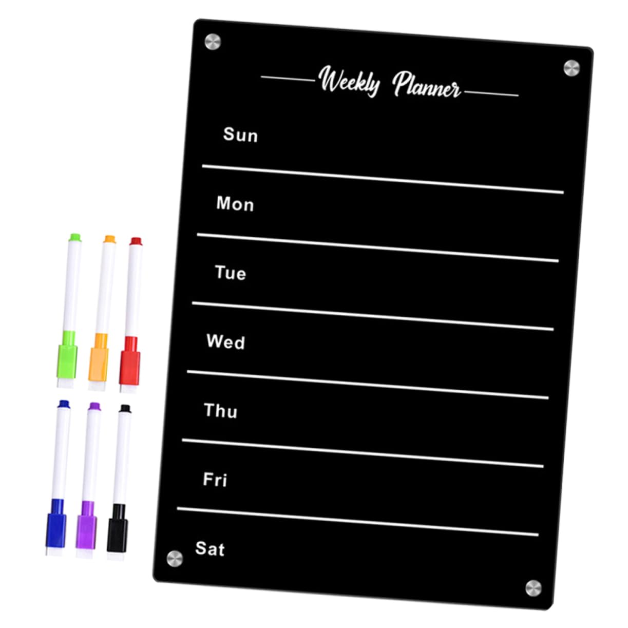 Magnetische Acryl Wochenplaner Schreibtafel für Kühlschrank Abwischbar und Wiederverwendbar Schwarzes Planungs Whiteboard für Haushalt und Büro