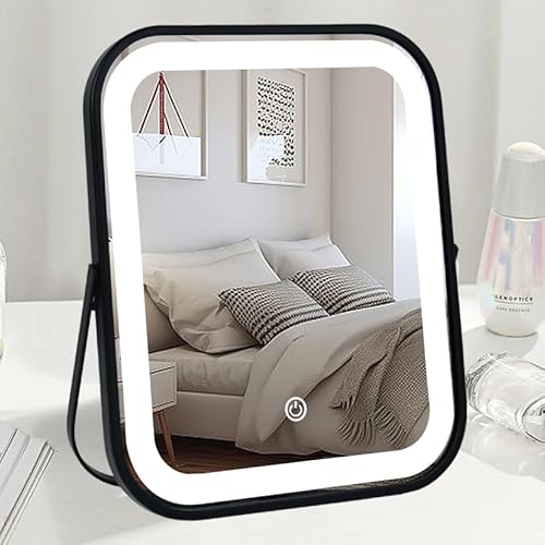YEKKOPT Lighted Vanity Mirror, Rechargeable Travel Makeup Mirror with Lights, 10''x8'' Desk Mirror with Lights,Make up Mirror with Lighting for Makeup Desk & Dressing Room