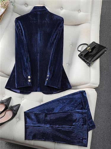 Velvet Pant Suits for Women 2 Piece Blazer Set Casual Business Work Office Vintage Trouser-Suit2