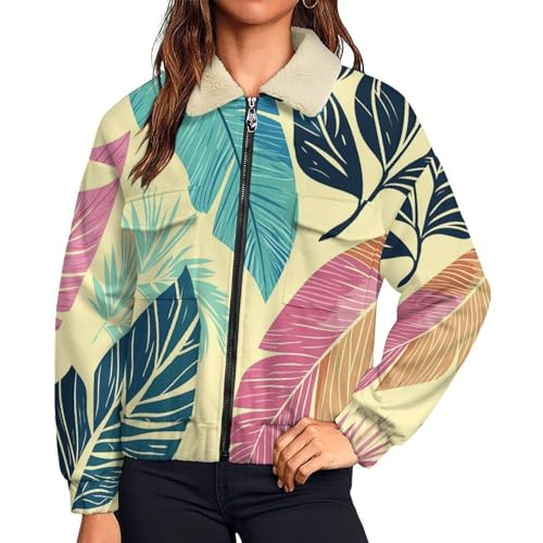 Vestes polaires femme zippées et manteaux chauds doublés sherpa imprimé feuillage tropical vintage