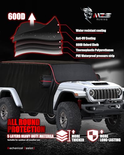 Image of MZS Cab Cover Compatible with Wrangler JK JL JKU JLU Unlimited 4 Door 2007-2026, 600D Outdoor Waterproof Wrangler Cover with Driver Door Zipper Car Half Cover Windproof Sun Snow Rain Protection