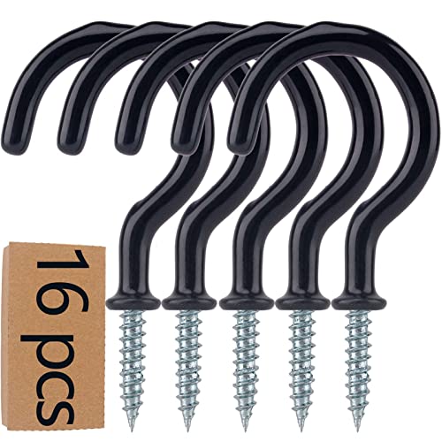 JAPONC 16PCS Metal Ceiling Hooks 2.9 Inch Multipurpose Vinyl Coated Screw-in Wall Hooks for Hanging Plants Cups Utensils Lights and Stuff Great for Indoor & Outdoor Use