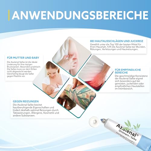 Azulenal Salbe mit Guajazulen – entzündungshemmende Creme bei Hautirritationen, Juckreiz - auch bei Hämorrhoiden, Analfissuren – lindert Rötungen, Brennen, Schmerzen und Spannungsgefühle (20 g)